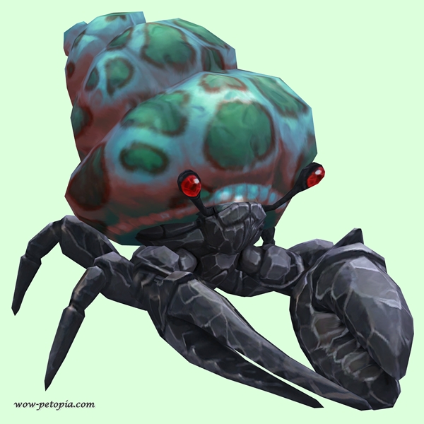 Onyx & Ruby Hermit Crab w/ Green-Spotted Teal Shell